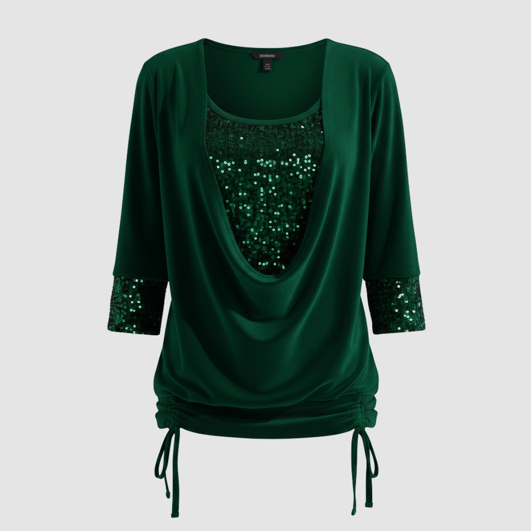 Blusa elegante de manga larga con lentejuelas para mujer