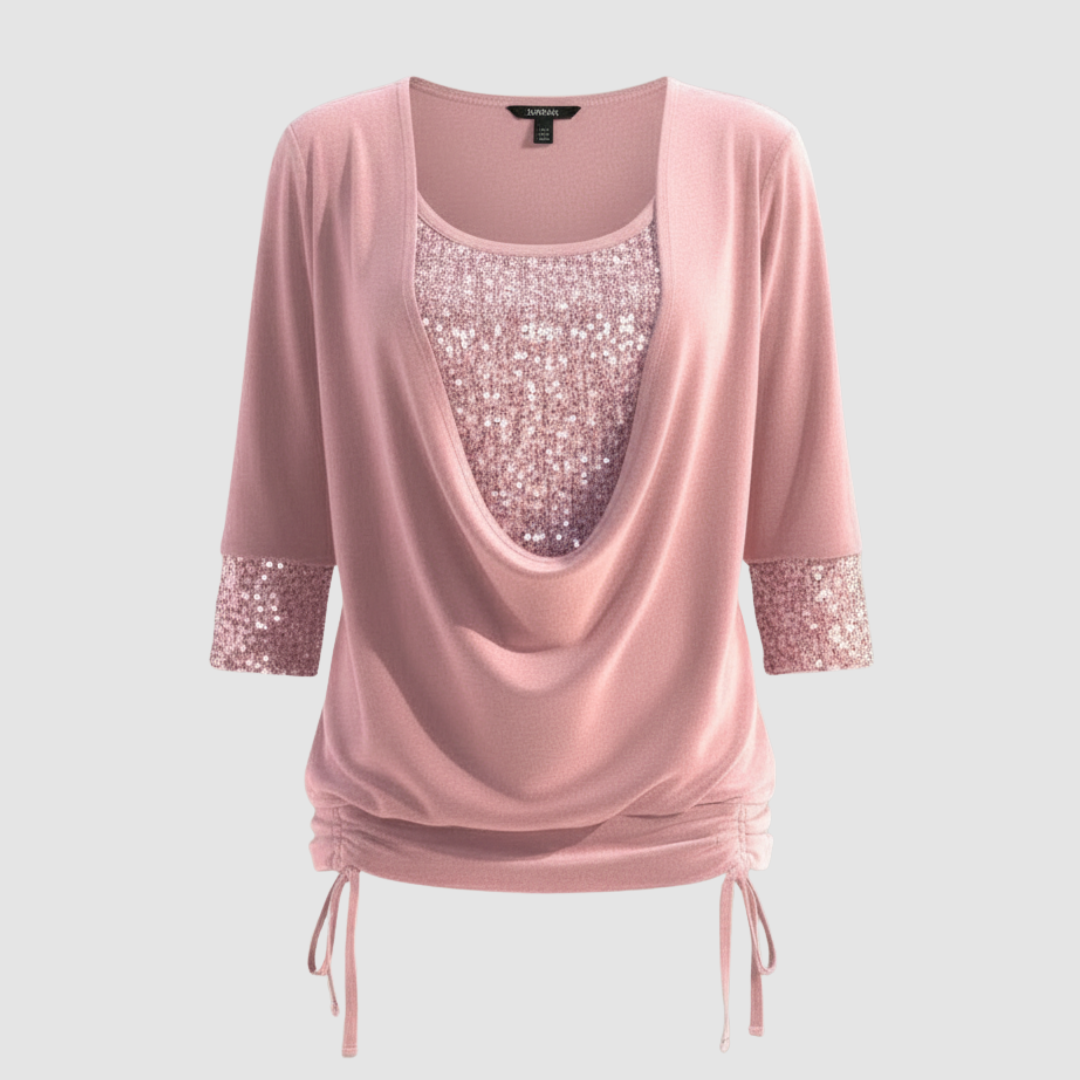 Blusa elegante de manga larga con lentejuelas para mujer
