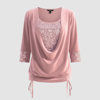 Blusa elegante de manga larga con lentejuelas para mujer
