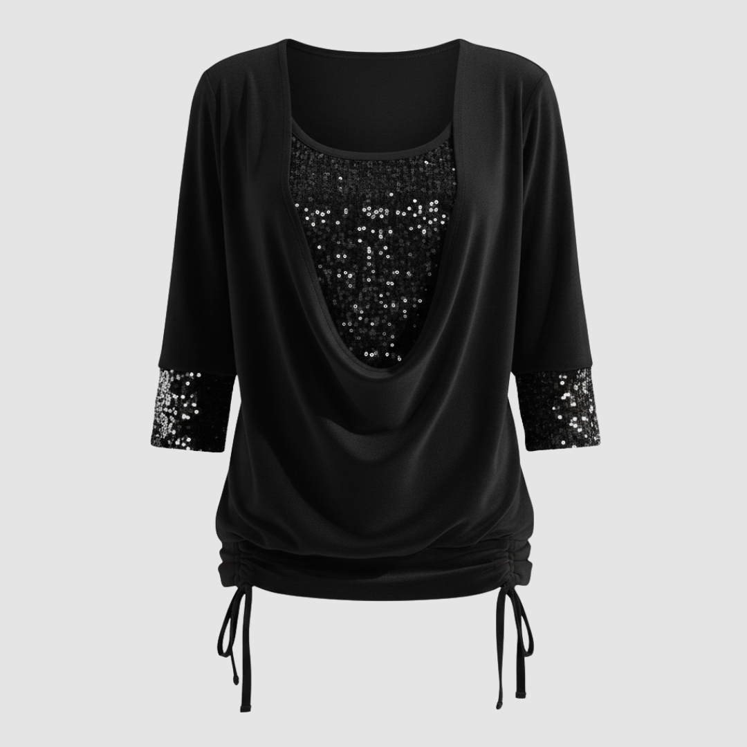 Blusa elegante de manga larga con lentejuelas para mujer