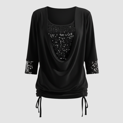 Blusa elegante de manga larga con lentejuelas para mujer
