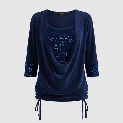 Blusa elegante de manga larga con lentejuelas para mujer