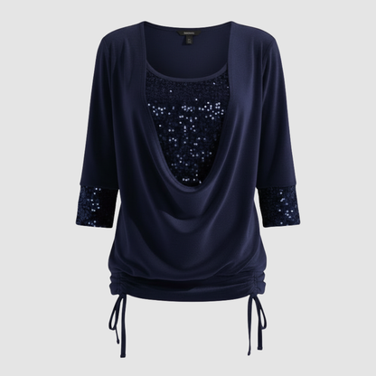 Blusa elegante de manga larga con lentejuelas para mujer