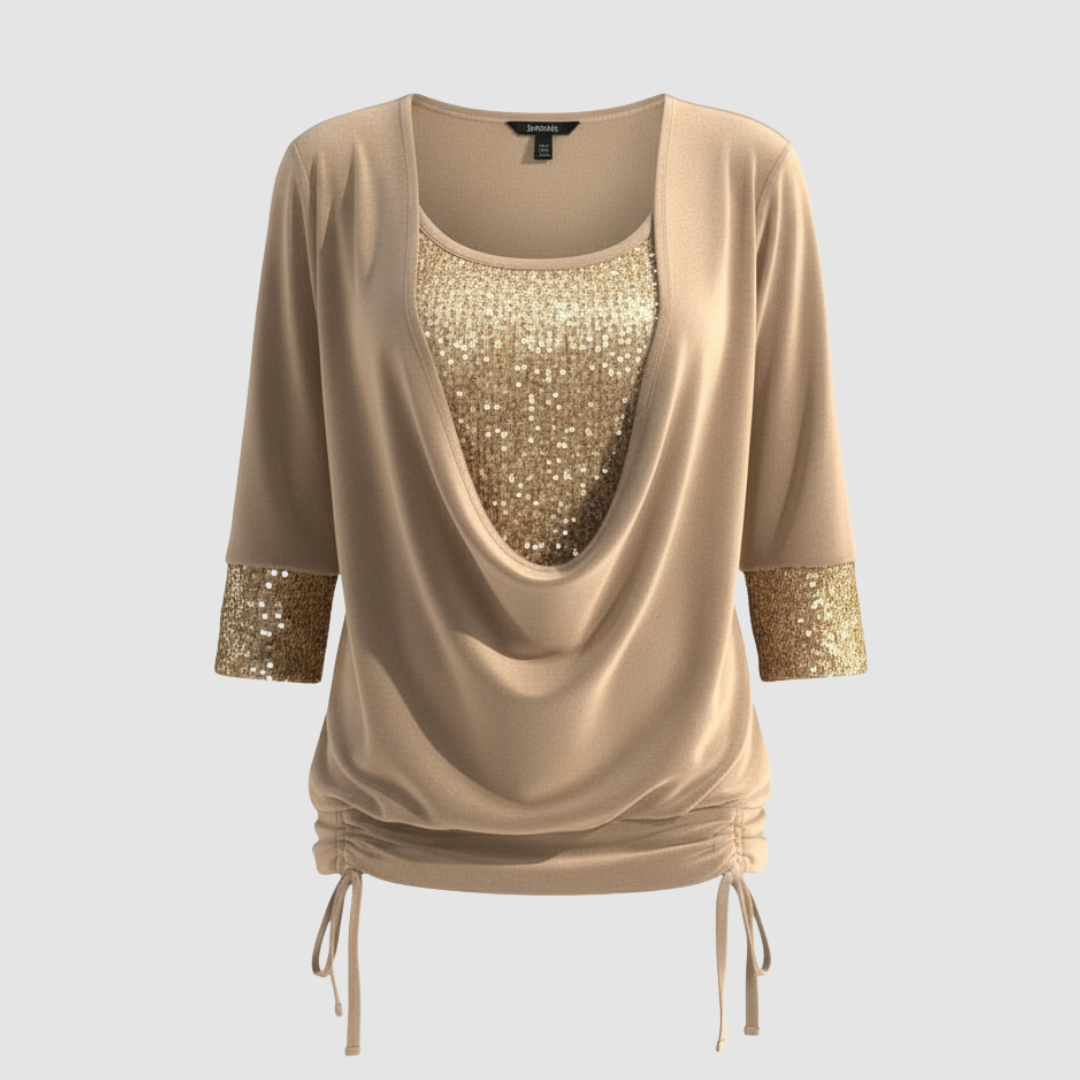 Blusa elegante de manga larga con lentejuelas para mujer