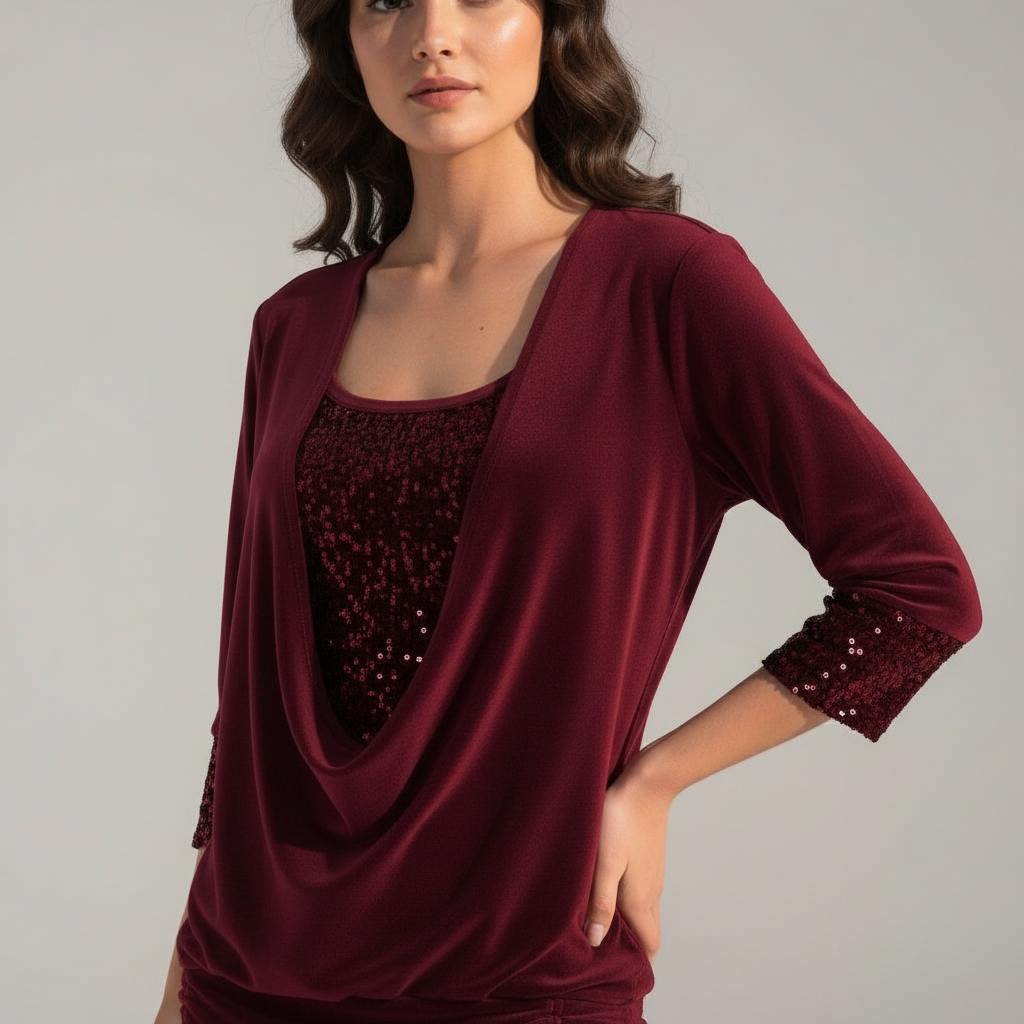 Blusa elegante de manga larga con lentejuelas para mujer