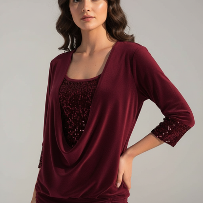 Blusa elegante de manga larga con lentejuelas para mujer