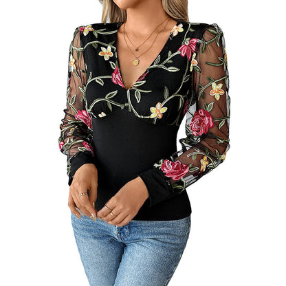 Blusa elegante para mujer con mangas de encaje floral