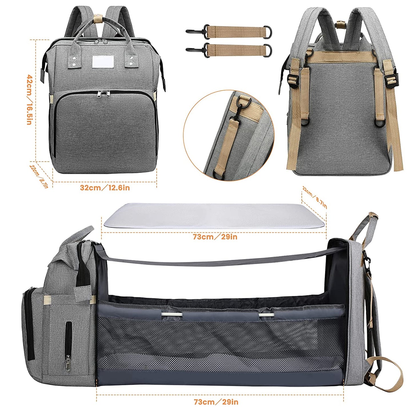 Bolsa de Pañales para Bebé 2 en 1 con Cambiador Plegable