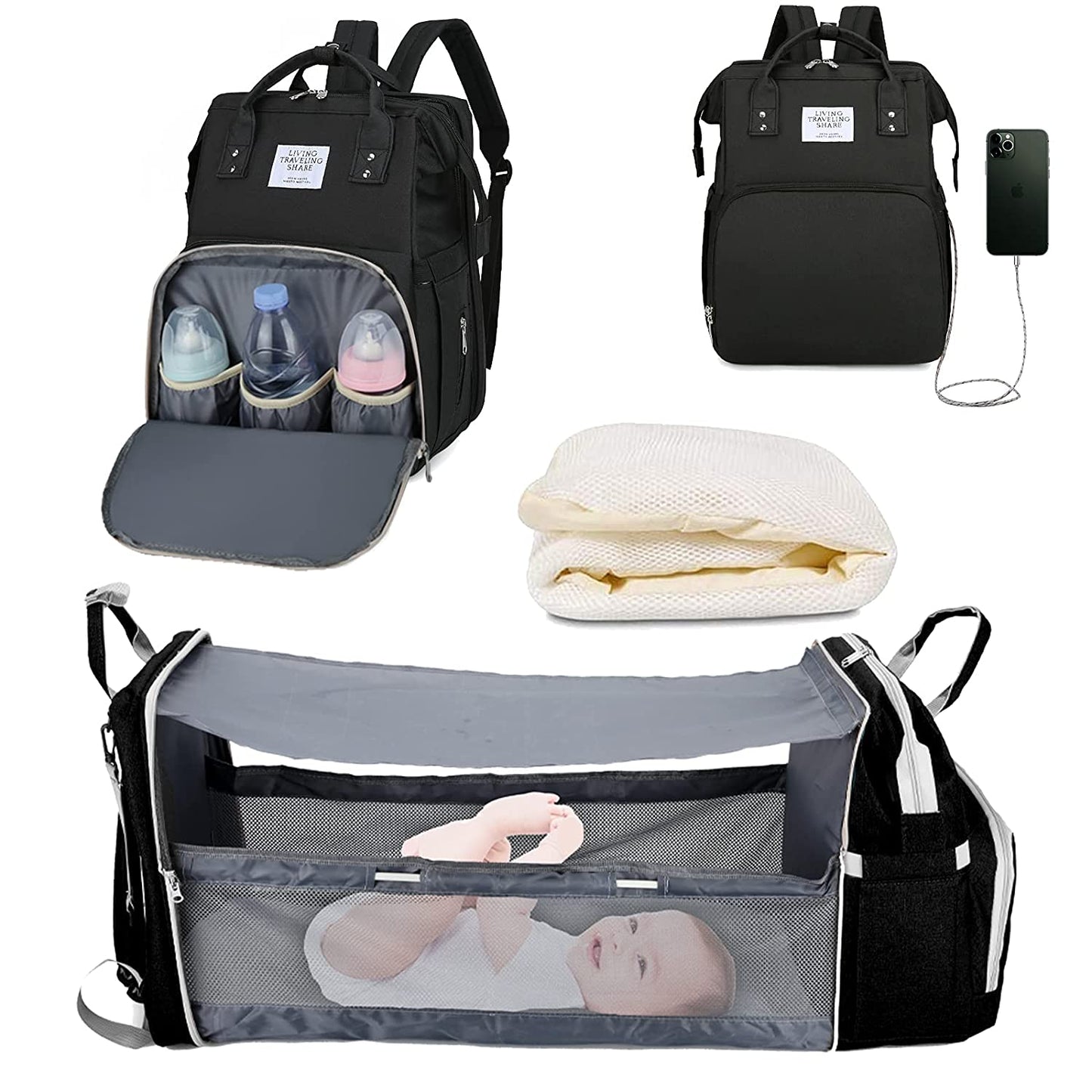 Bolsa de Pañales para Bebé 2 en 1 con Cambiador Plegable
