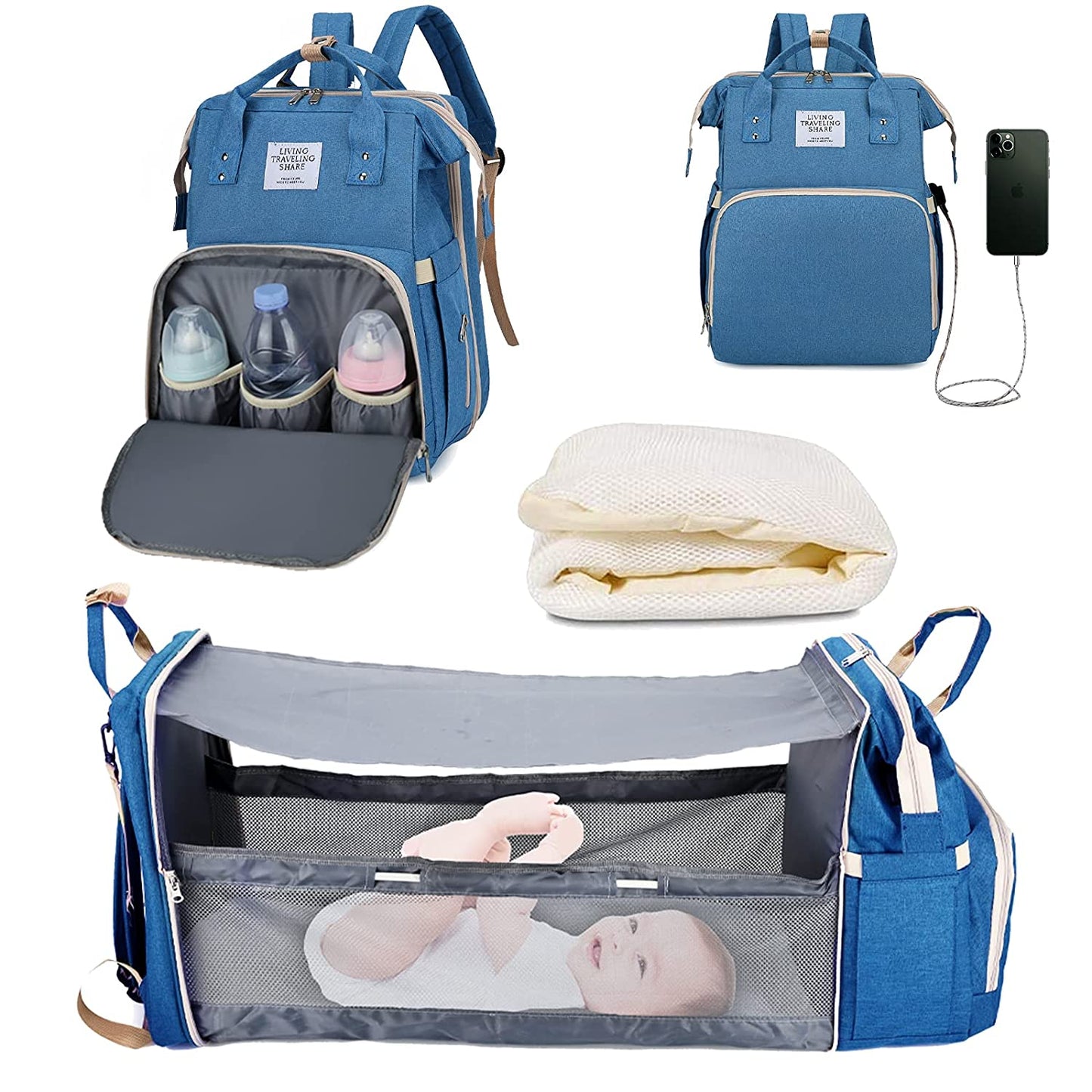 Bolsa de Pañales para Bebé 2 en 1 con Cambiador Plegable