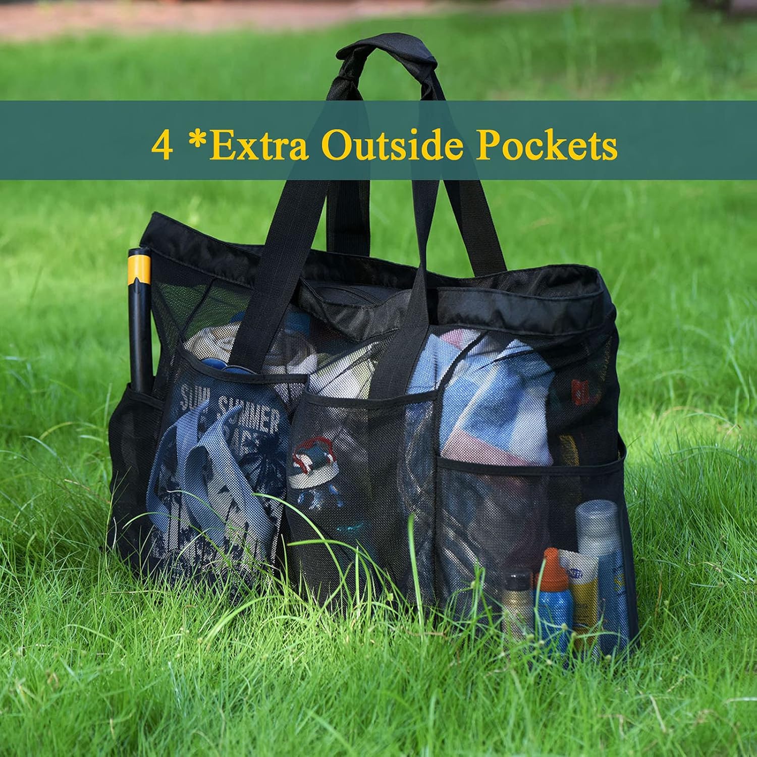 Bolsa de Playa de Malla Extra Grande con Cremallera – Impermeable a la Arena