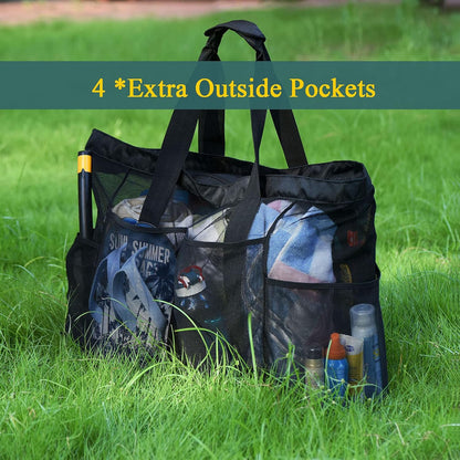 Bolsa de Playa de Malla Extra Grande con Cremallera – Impermeable a la Arena