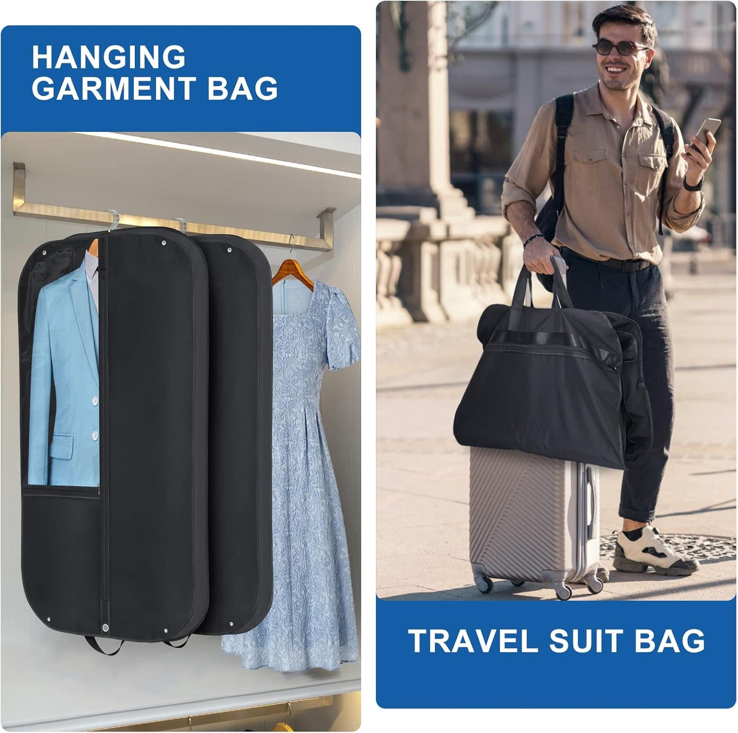 Bolsa de Ropa Oxford Impermeable – Funda para Traje con Fuelle y Bolsillos (Paquete de 2)