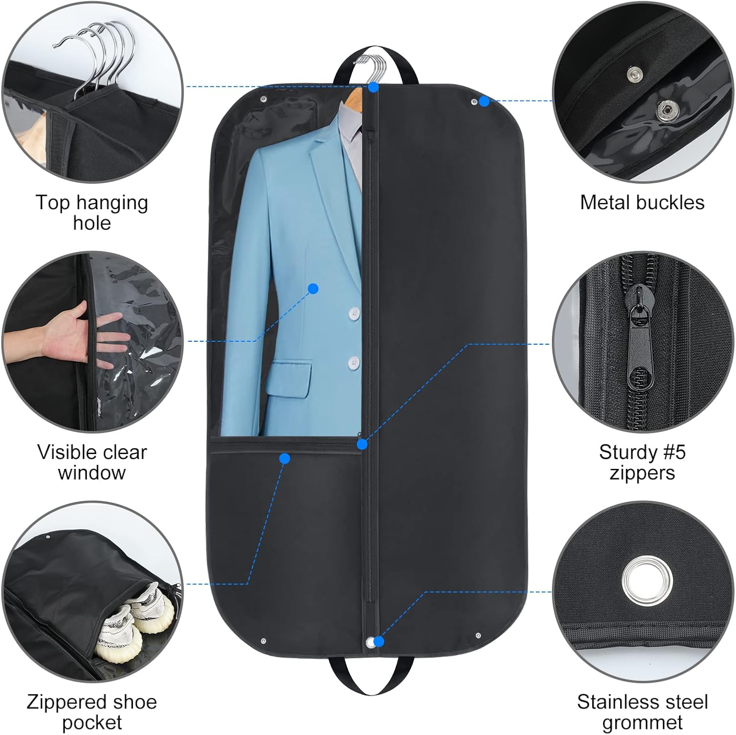 Bolsa de Ropa Oxford Impermeable – Funda para Traje con Fuelle y Bolsillos (Paquete de 2)