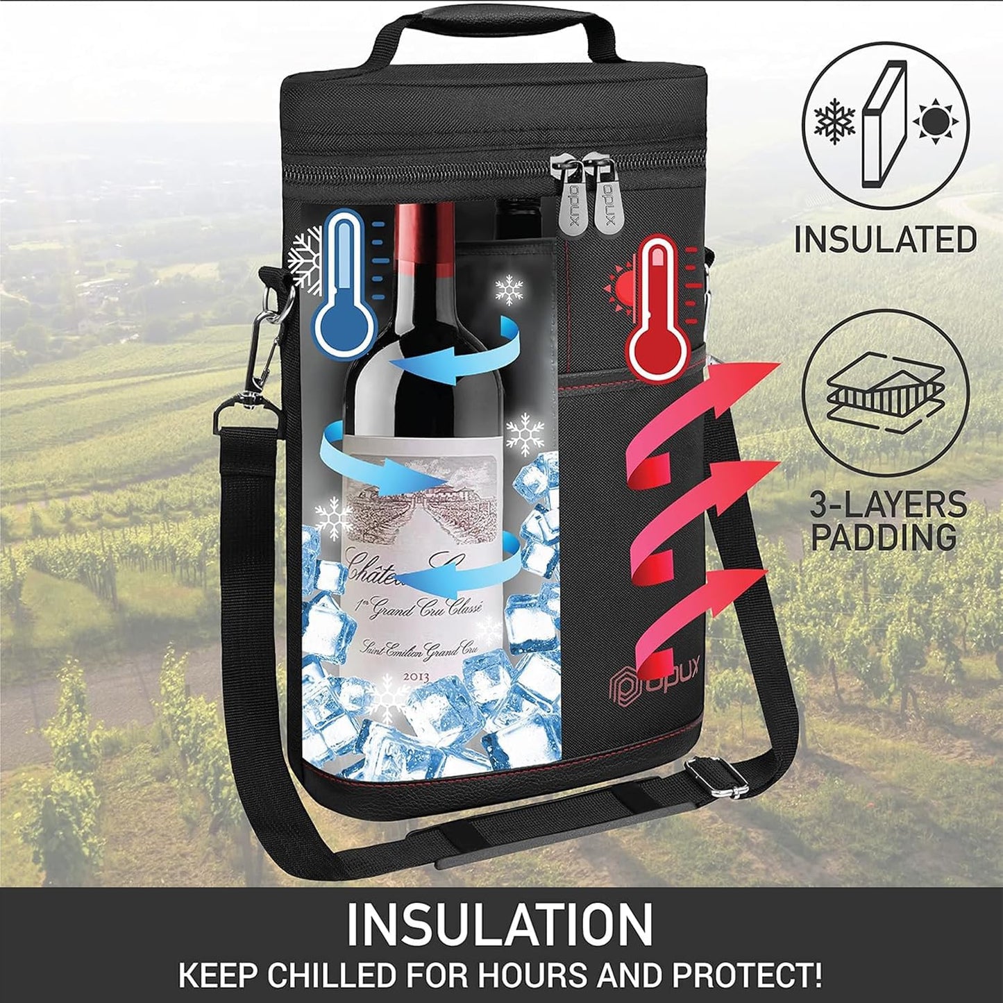 Bolsa Térmica Aislante para 2 Botellas de Vino con Correa Ajustable