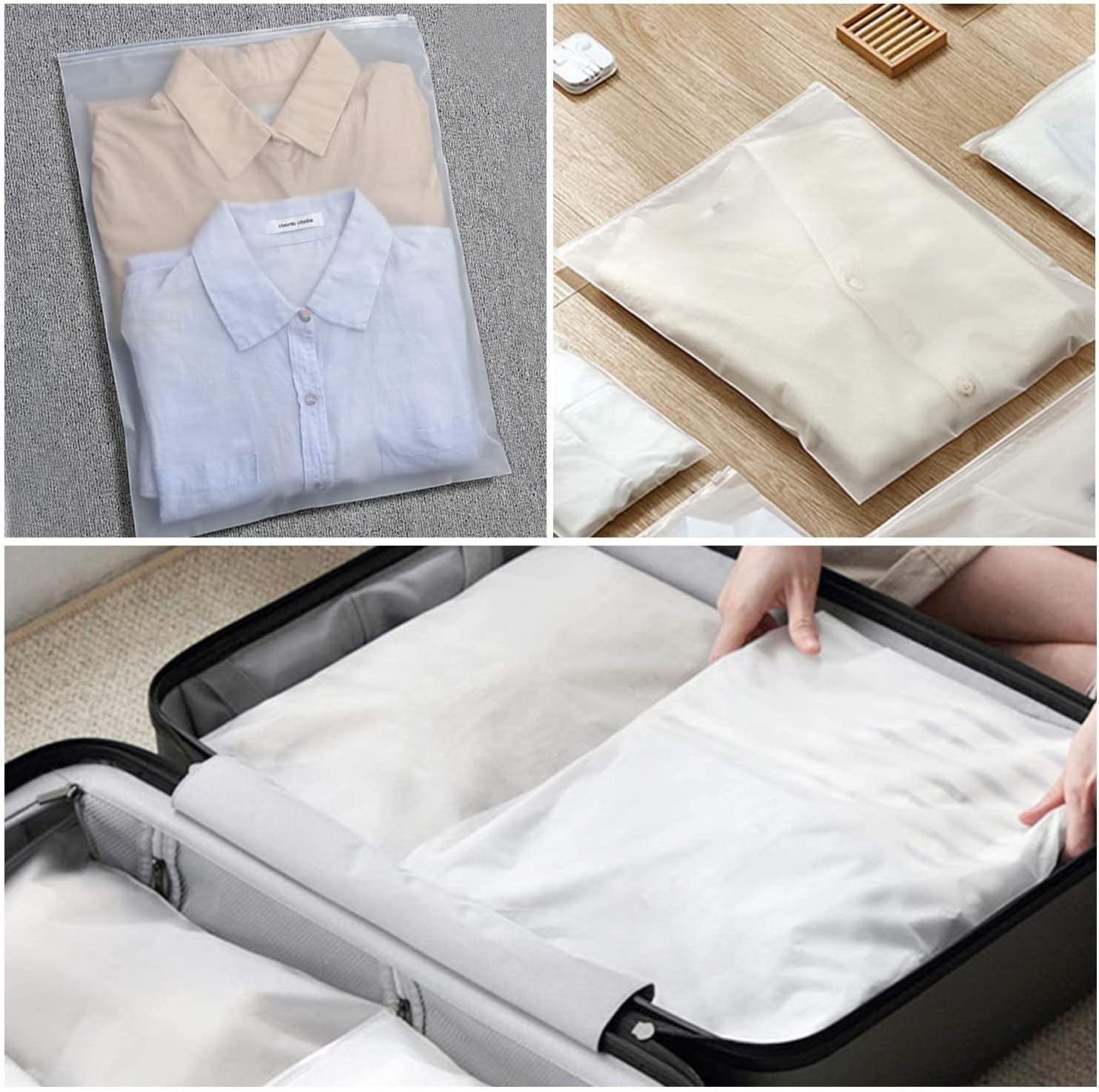 Bolsas de Almacenamiento con Cierre Frosted Multiusos – Paquete de 20 Fundas de Plástico para Ropa (Compra 2 Juegos, Llévate 1 GRATIS)