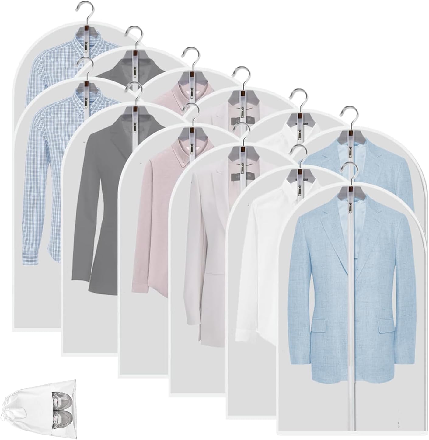 Bolsas de Almacenamiento de Ropa Transparentes de PEVA – Paquete de 12 Protectores de Ropa a Prueba de Polvo