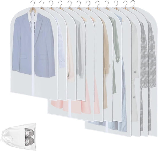 Bolsas de Almacenamiento de Ropa Transparentes de PEVA – Paquete de 12 Protectores de Ropa a Prueba de Polvo