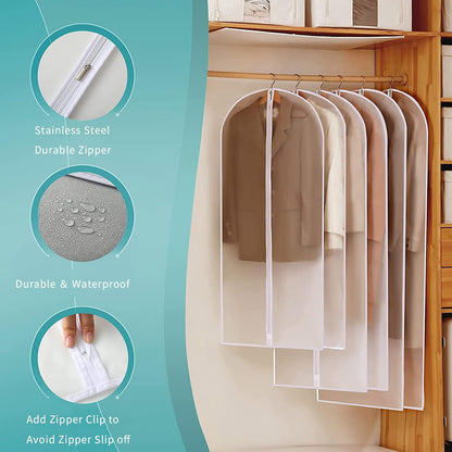 Bolsas de Almacenamiento de Ropa Transparentes de PEVA – Paquete de 12 Protectores de Ropa a Prueba de Polvo