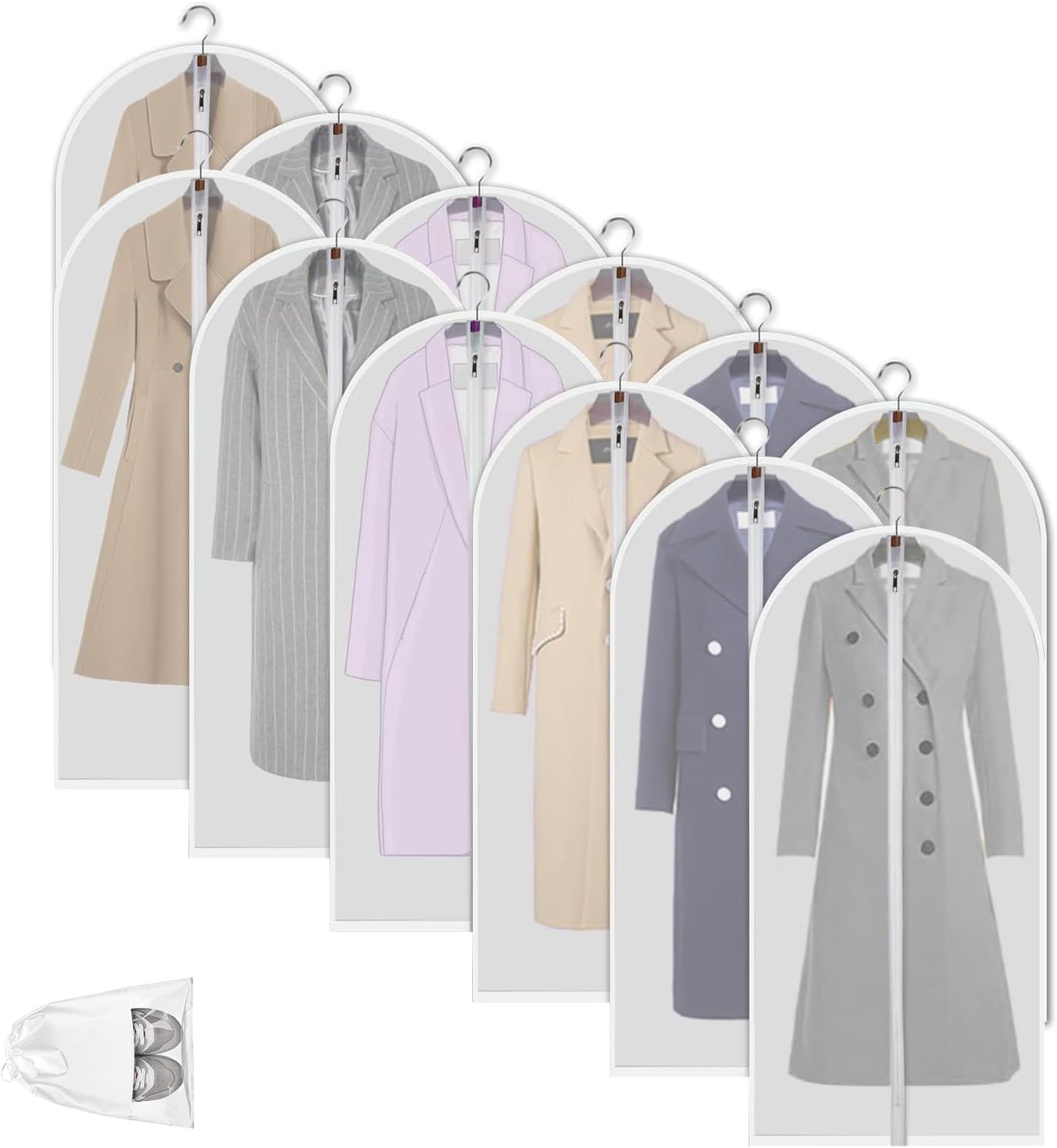 Bolsas de Almacenamiento de Ropa Transparentes de PEVA – Paquete de 12 Protectores de Ropa a Prueba de Polvo