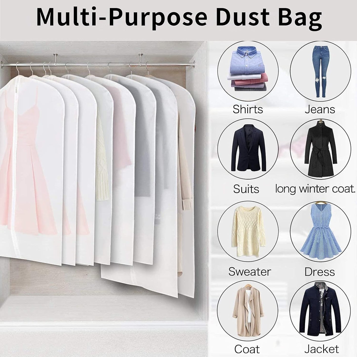 Bolsas de Almacenamiento de Ropa Transparentes de PEVA – Paquete de 12 Protectores de Ropa a Prueba de Polvo
