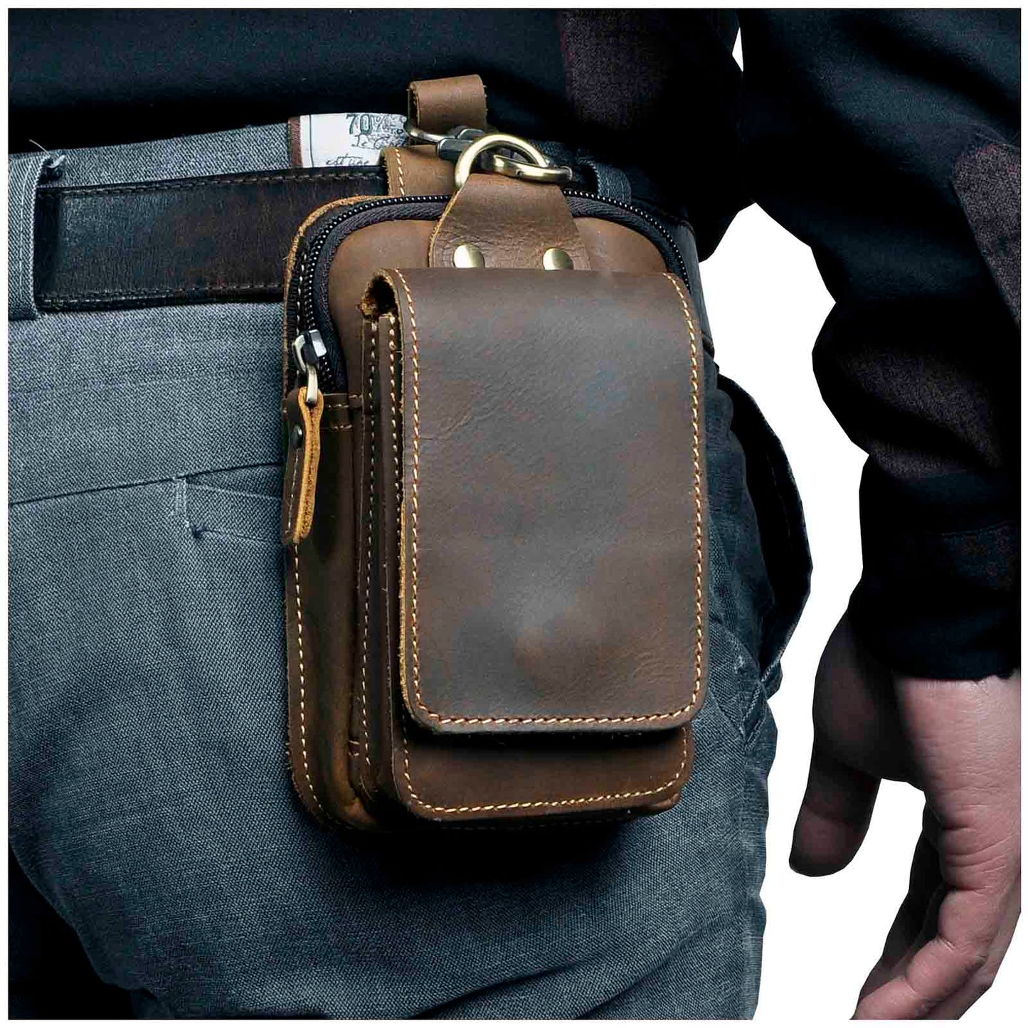 Bolso de Cintura de Cuero Genuino para Hombre