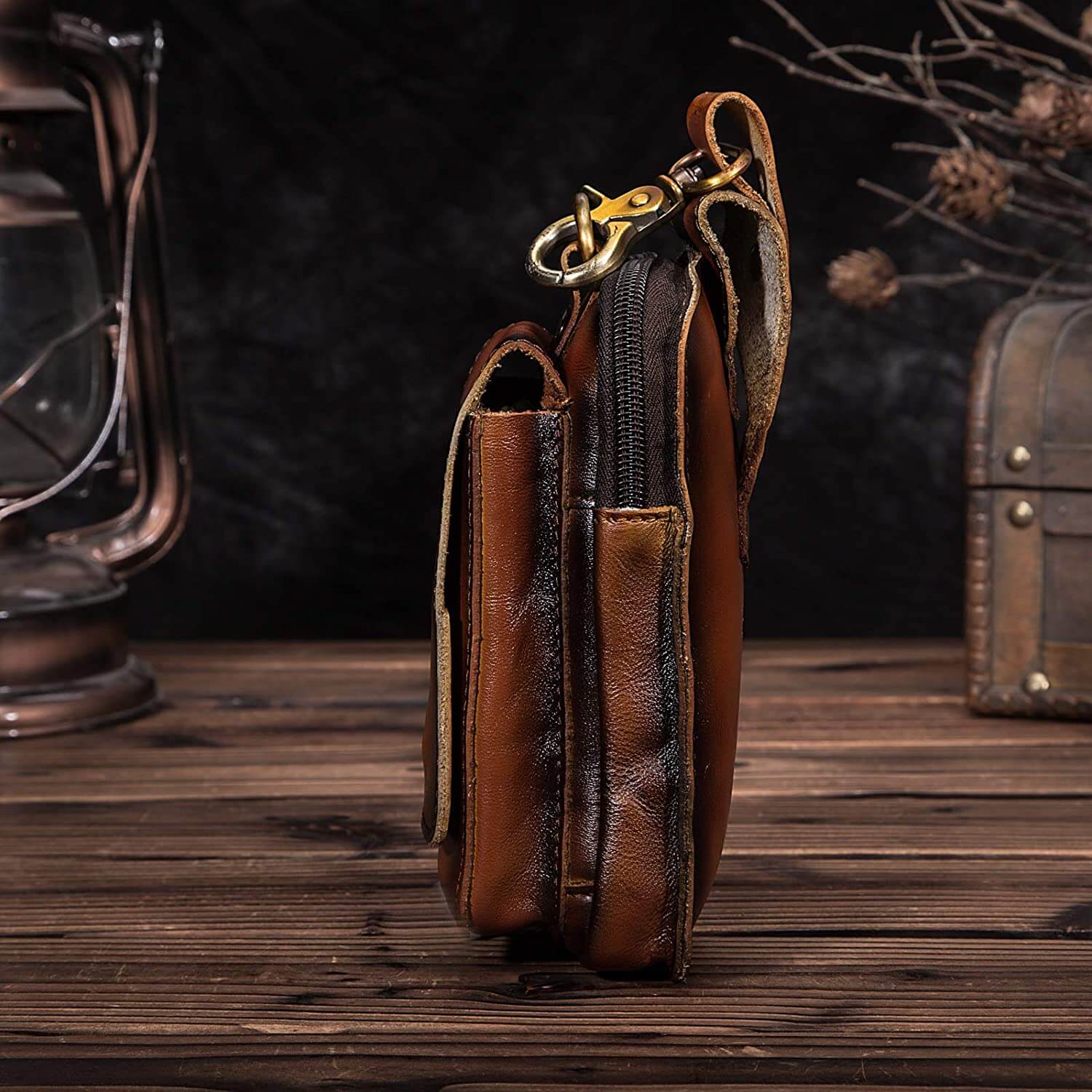 Bolso de Cintura de Cuero Genuino para Hombre