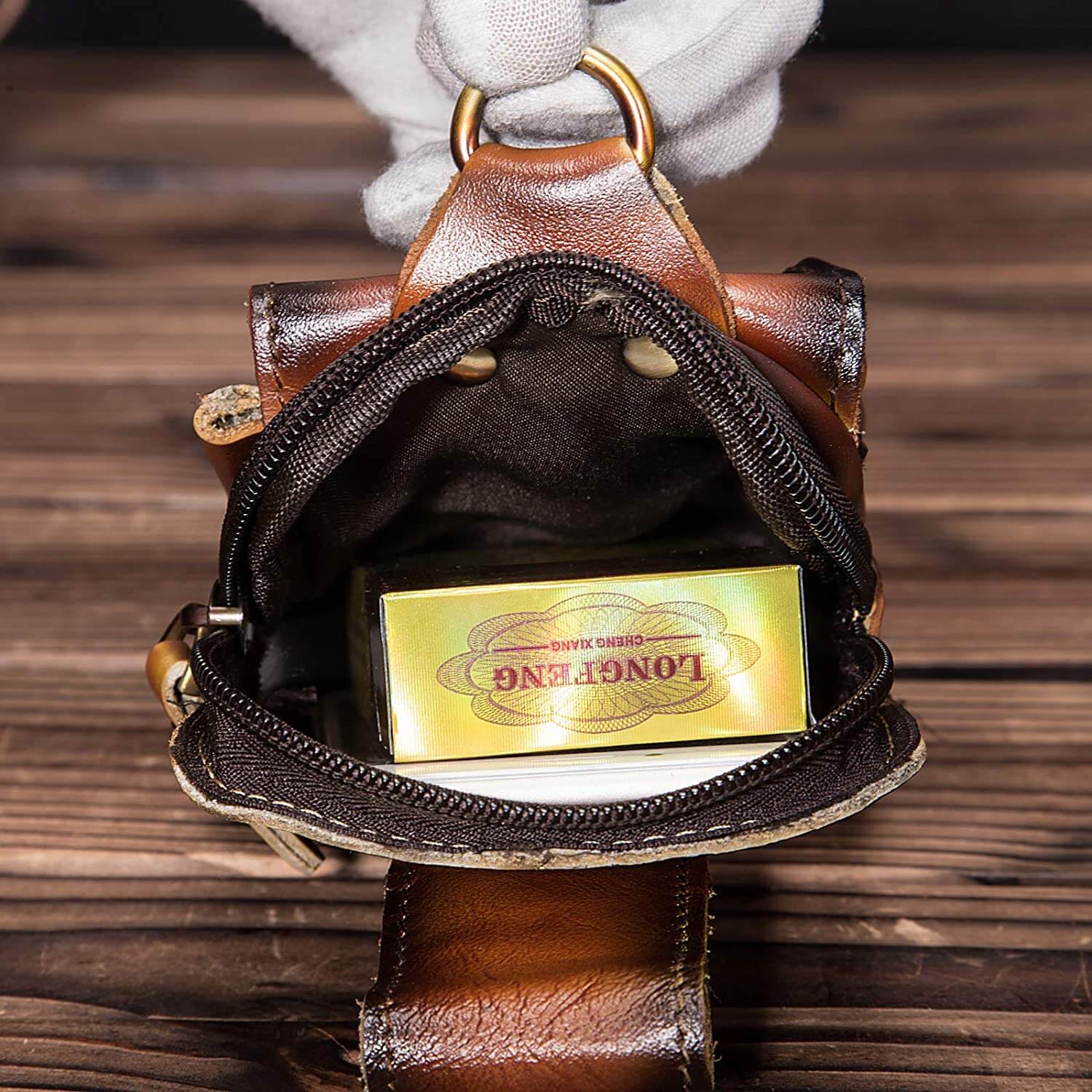 Bolso de Cintura de Cuero Genuino para Hombre
