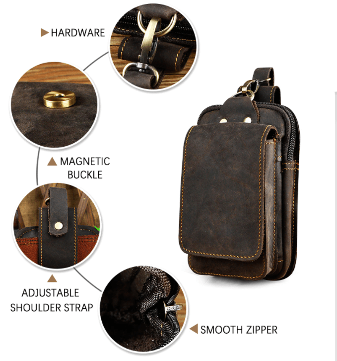 Bolso de Cintura de Cuero Genuino para Hombre