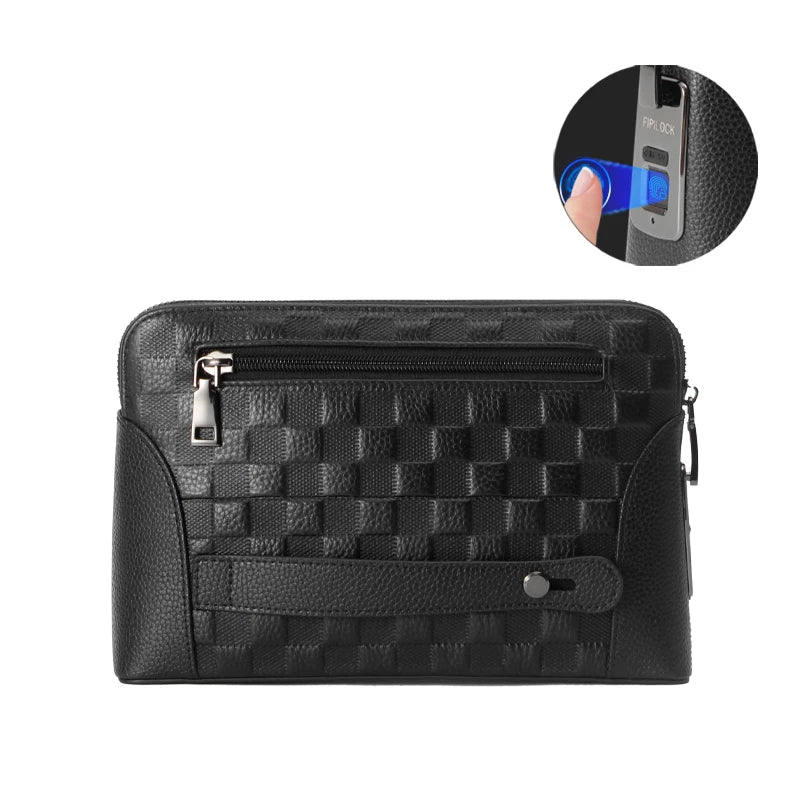 Bolso de Cuero para Hombre con Cerradura de Huella Dactilar – Clutch y Cartera Antirrobo