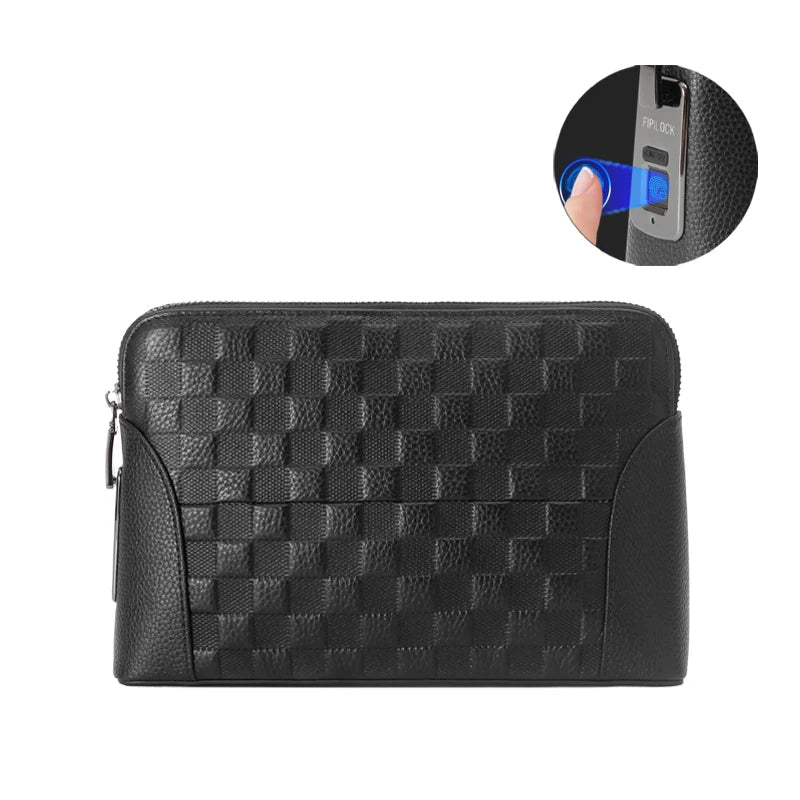 Bolso de Cuero para Hombre con Cerradura de Huella Dactilar – Clutch y Cartera Antirrobo