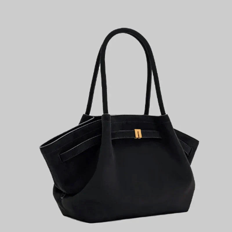 Bolso de Hombro de Lujo para Mujeres - Gran Capacidad, Diseño Elegante, Ante Sintético Negro