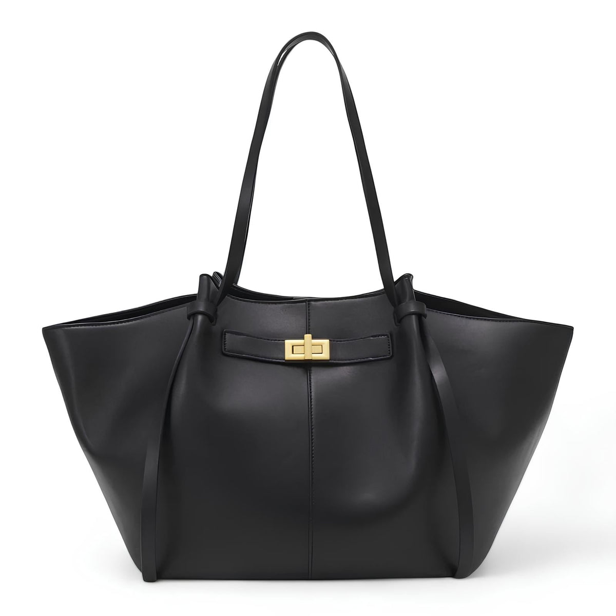 Bolso de mano grande de cuero PU negro