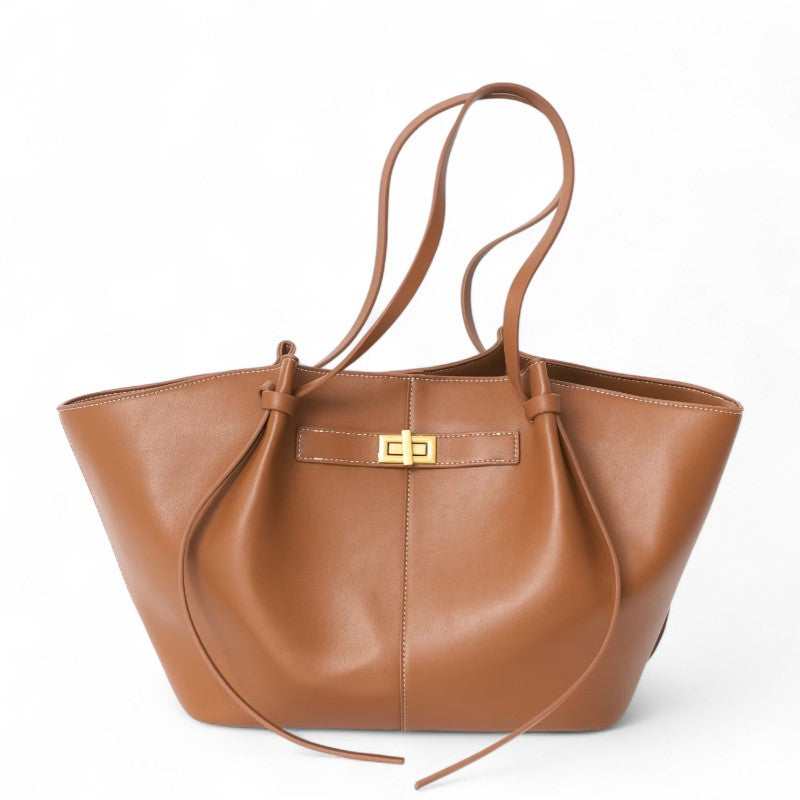 Bolso de mano grande de cuero PU negro