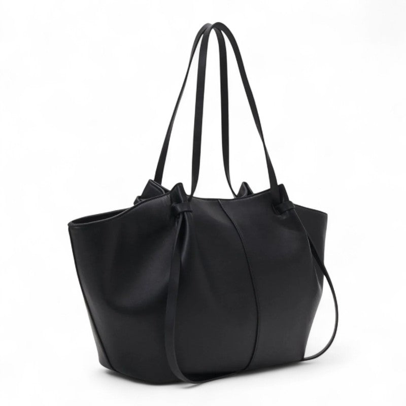 Bolso de mano grande de cuero PU negro