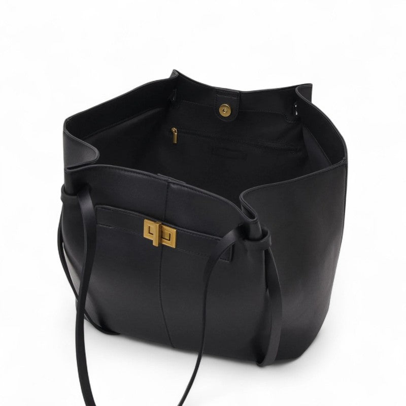 Bolso de mano grande de cuero PU negro