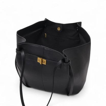 Bolso de mano grande de cuero PU negro