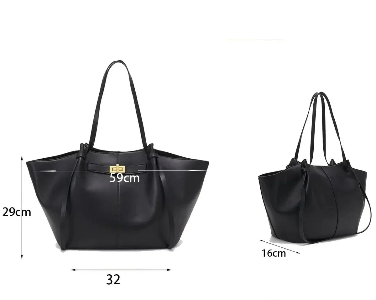 Bolso de mano grande de cuero PU negro