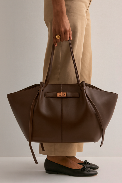 Bolso de mano grande de cuero PU negro