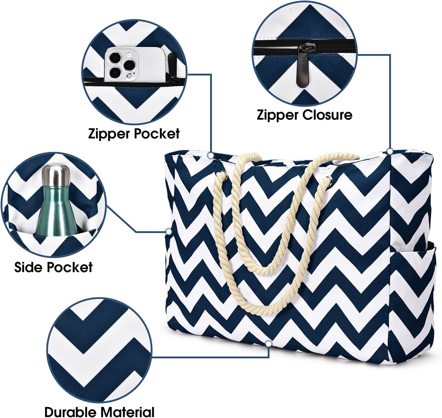 Bolso Grande Impermeable con Almacenamiento con Cremallera para Trabajo y Ocio