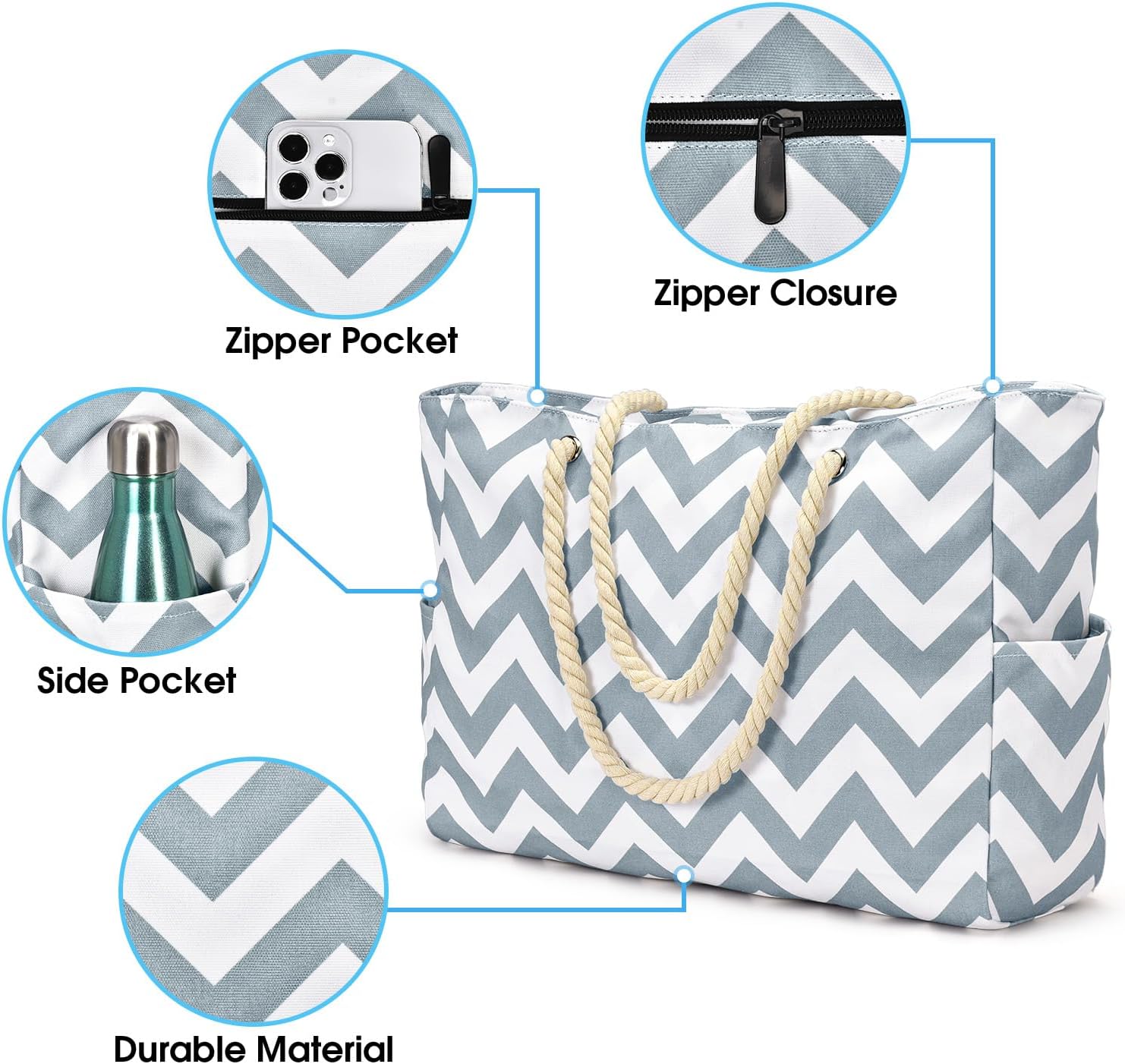 Bolso Grande Impermeable con Almacenamiento con Cremallera para Trabajo y Ocio