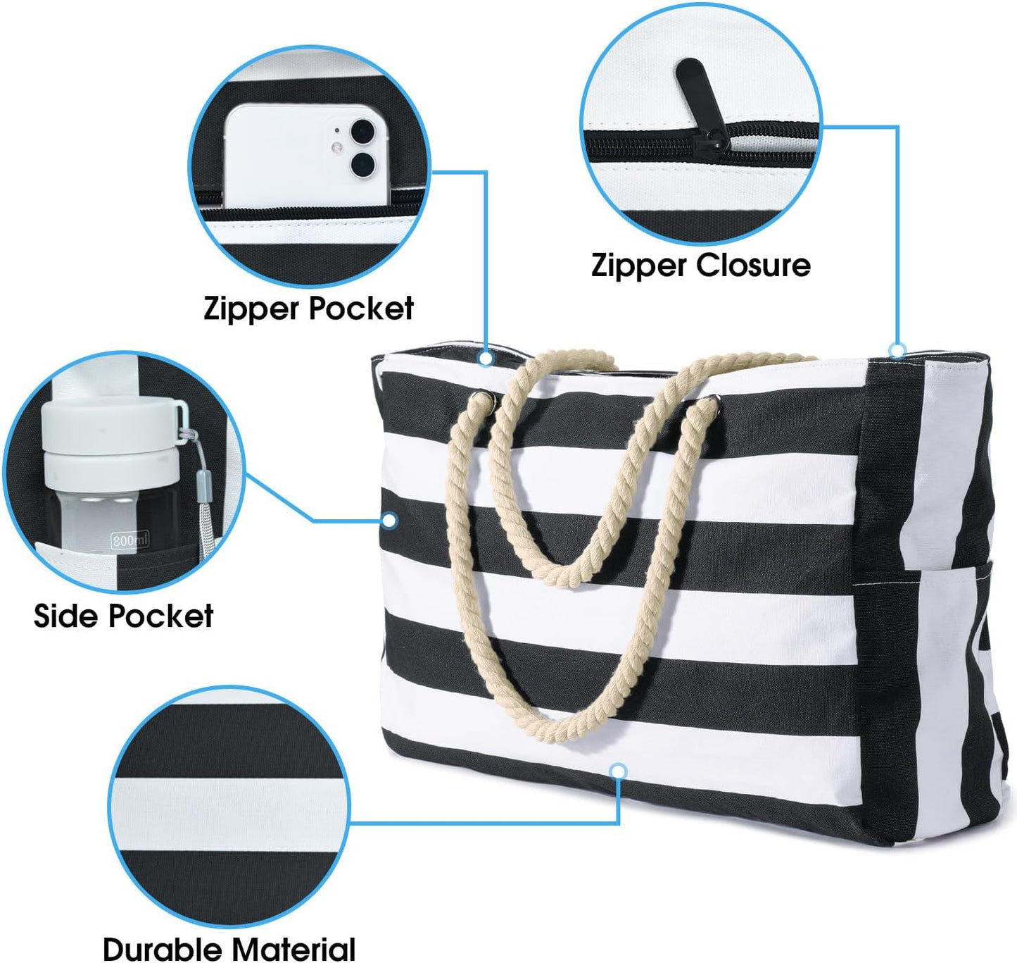 Bolso Grande Impermeable con Almacenamiento con Cremallera para Trabajo y Ocio