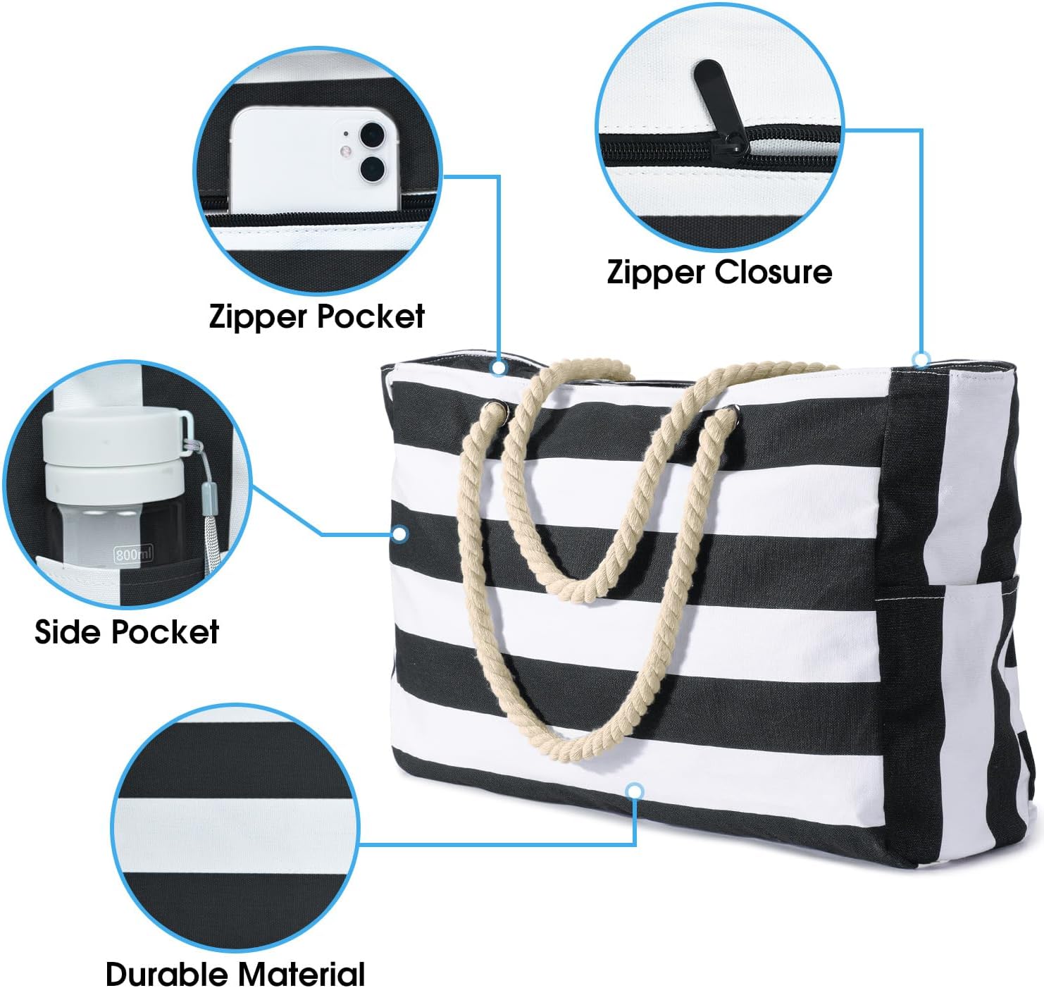 Bolso Grande Impermeable con Almacenamiento con Cremallera para Trabajo y Ocio