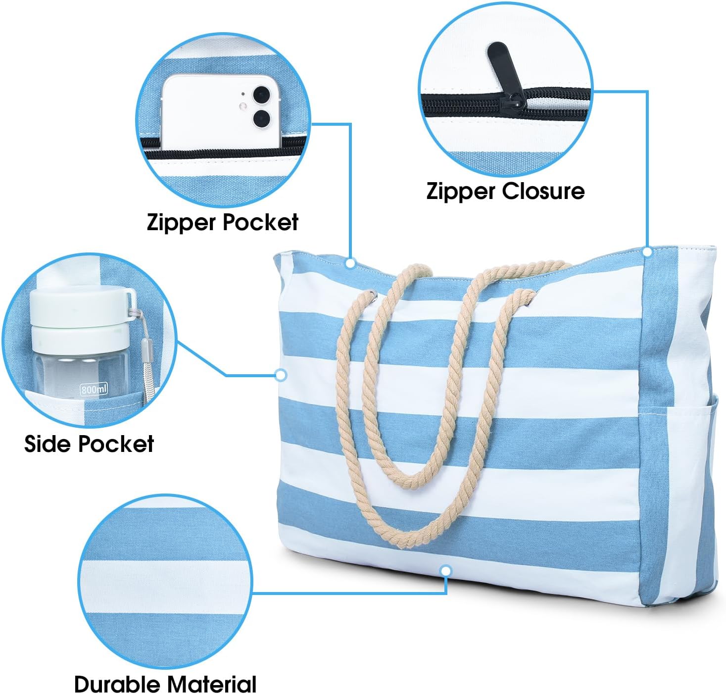 Bolso Grande Impermeable con Almacenamiento con Cremallera para Trabajo y Ocio