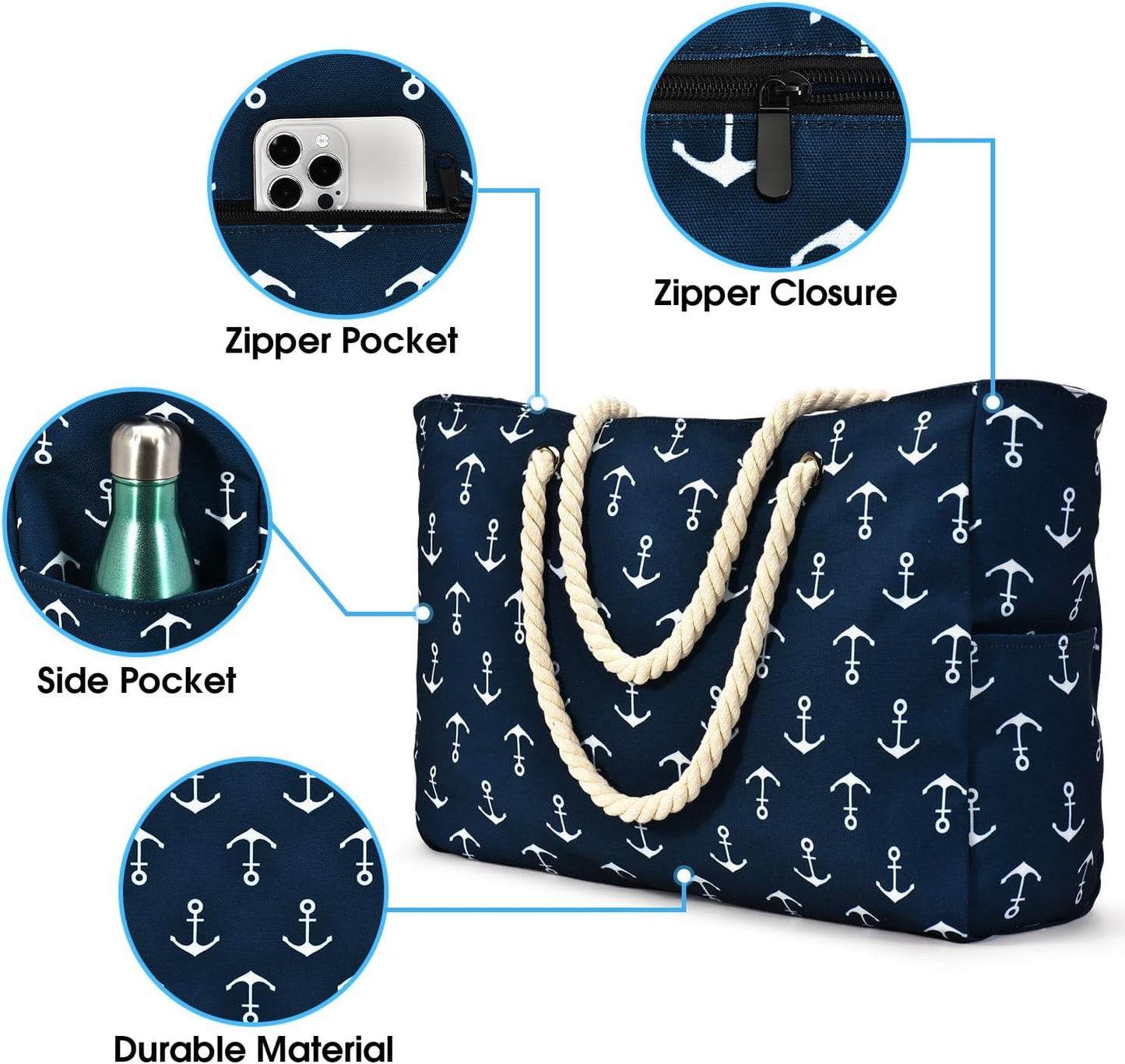 Bolso Grande Impermeable con Almacenamiento con Cremallera para Trabajo y Ocio