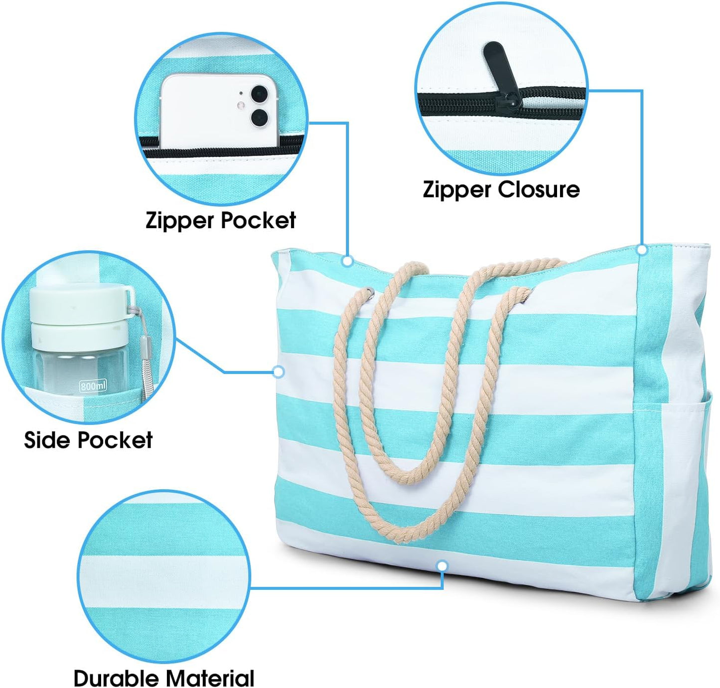 Bolso Grande Impermeable con Almacenamiento con Cremallera para Trabajo y Ocio