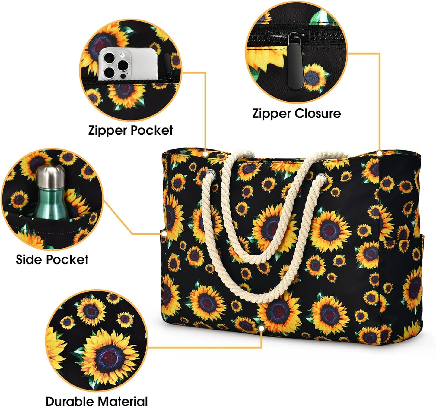 Bolso Grande Impermeable con Almacenamiento con Cremallera para Trabajo y Ocio