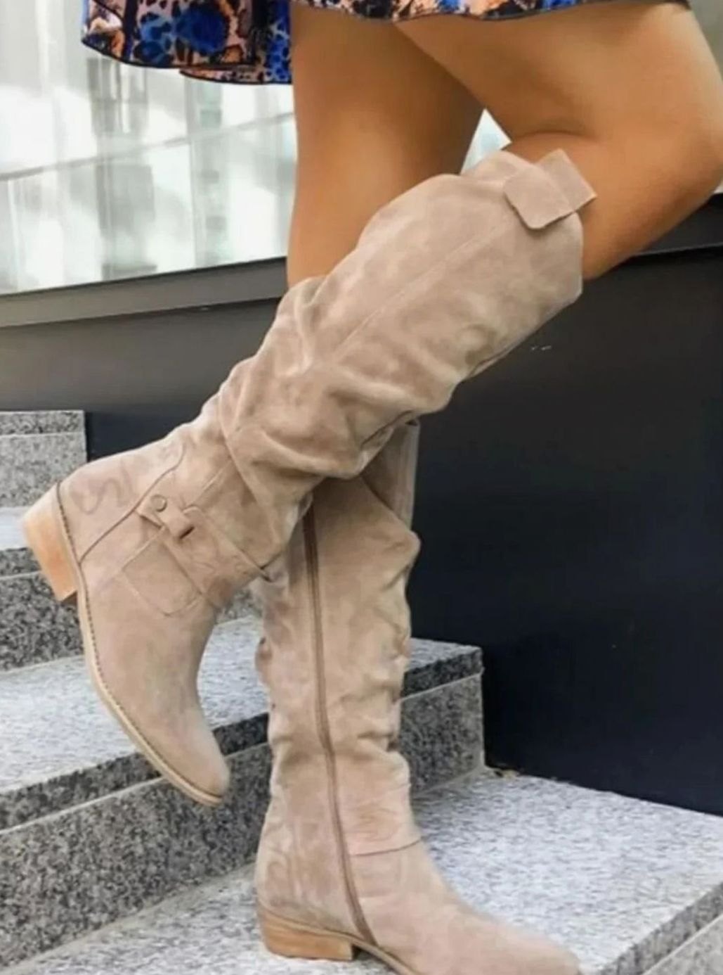 Botas altas de ante para mujer cómodas con tacón de bloque bajo