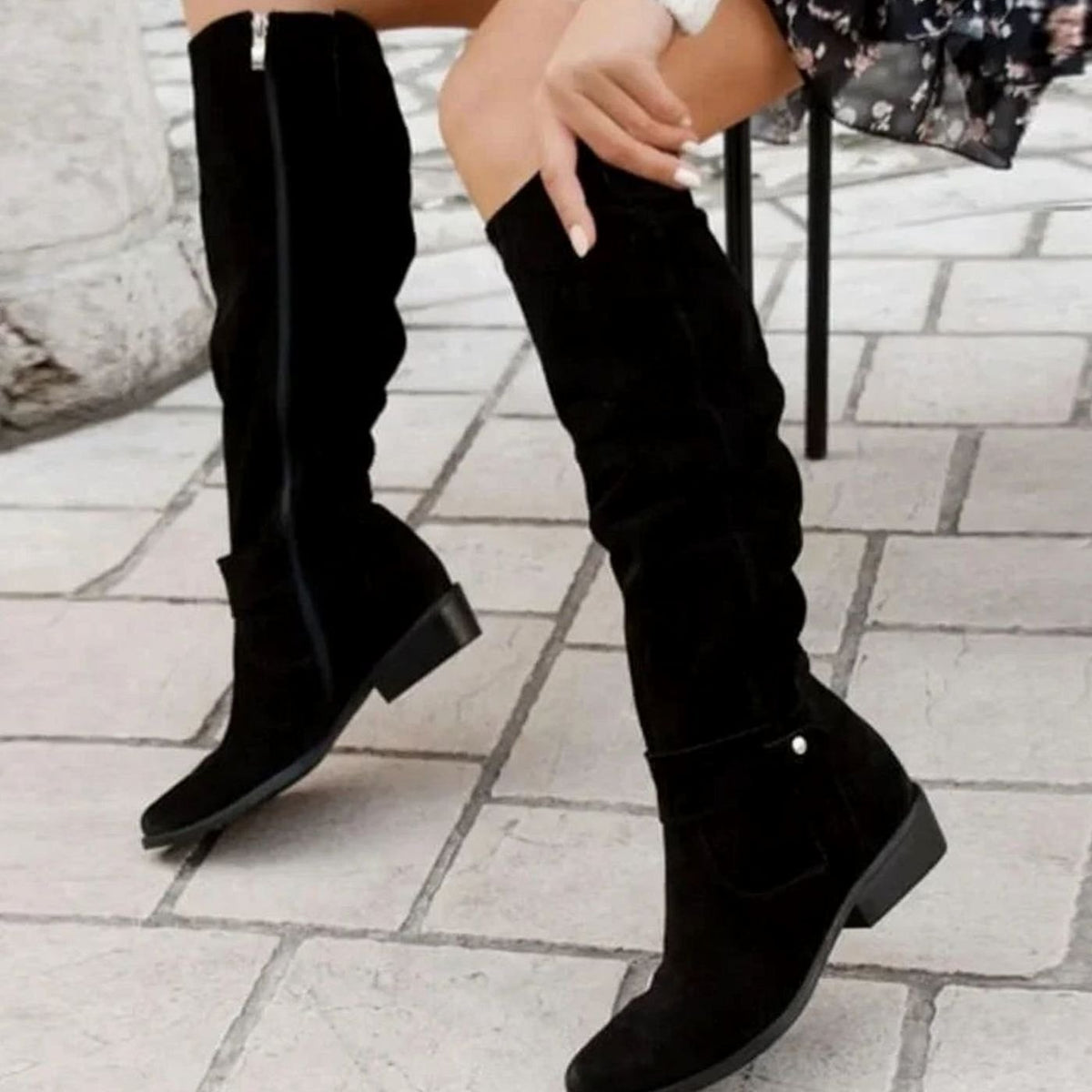 Botas altas de ante para mujer cómodas con tacón de bloque bajo