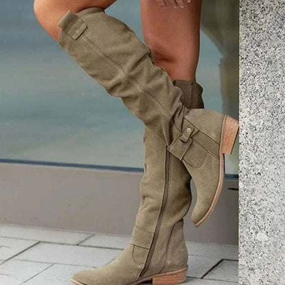 Botas altas de ante para mujer cómodas con tacón de bloque bajo